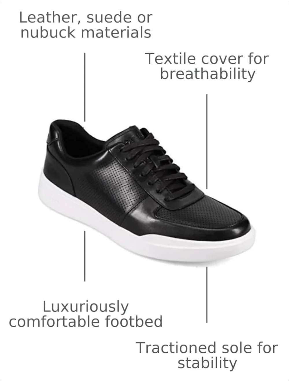 Cole Haan Men's Black Leather Low-Top Sneakers with White Sole